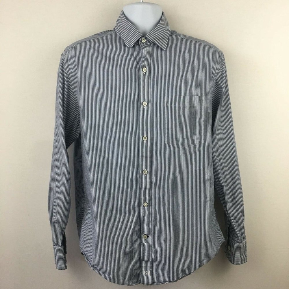 5/$25 Johnston & Murphy Mens Button Front Shirt M Blue White Striped